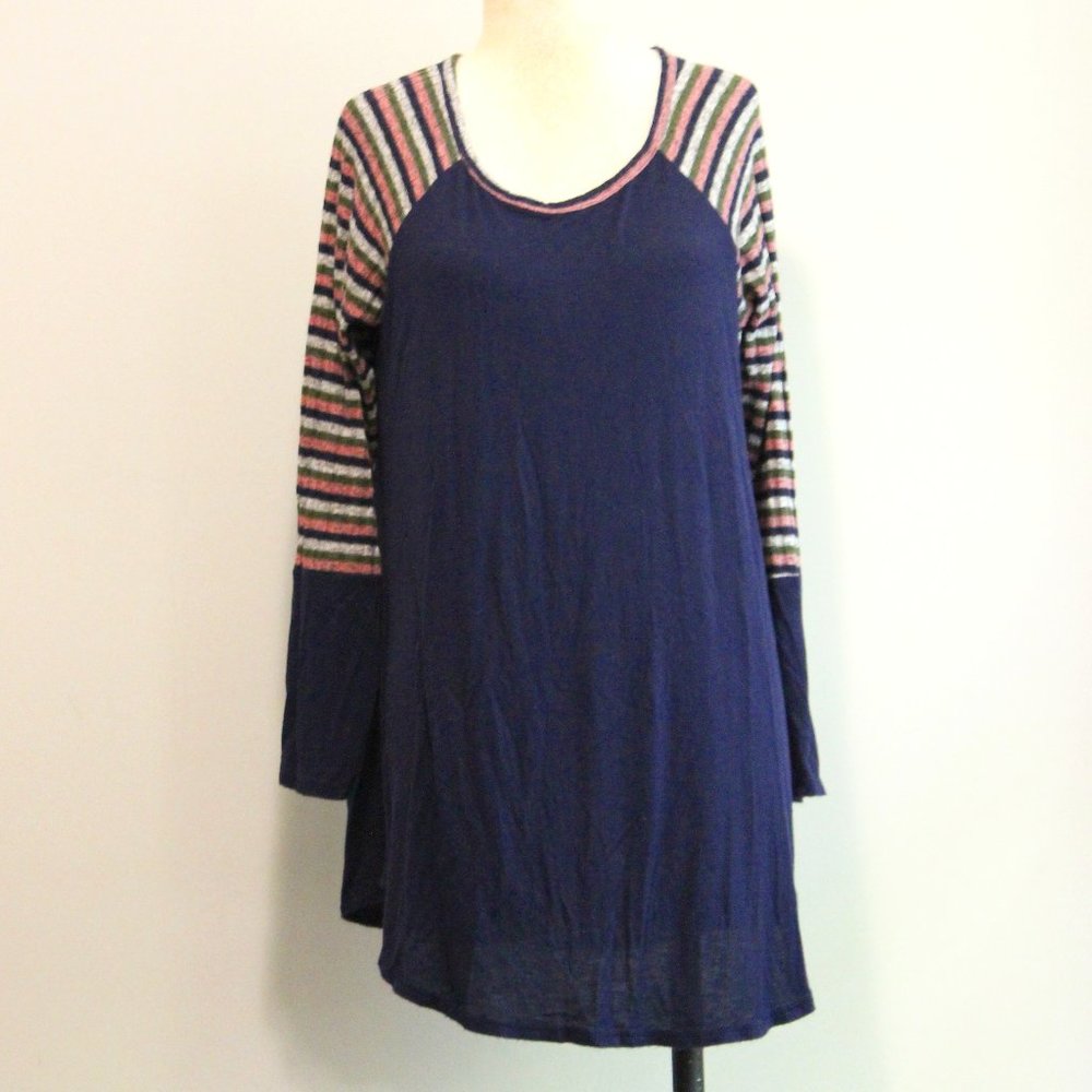 Navy Stripes Soft Pullover Tunic Long Sleeve Shirt